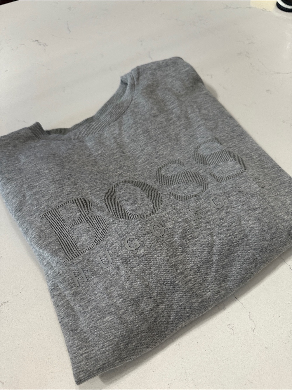 BOSS Light Gray Crewneck Sweatshirt with Lime Neck Detail